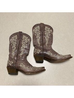 Corral Teen Cowboy Boots Kids 3 Bone Floral Embroidered Snip Toe Cowboy Boots
